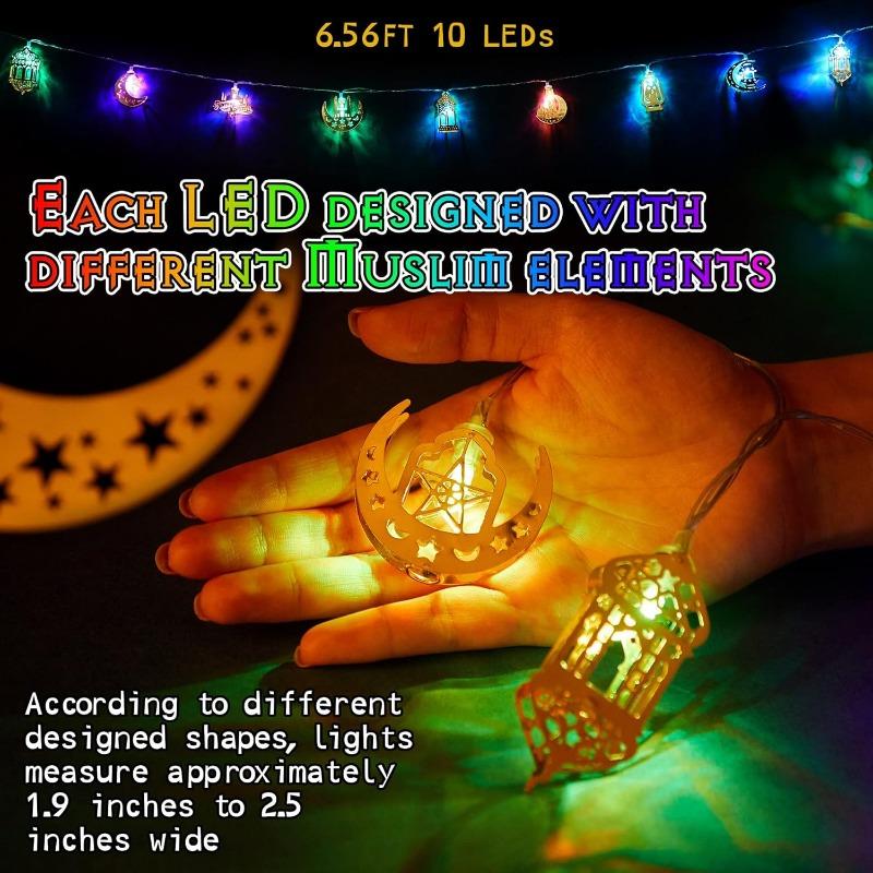 Ramadan Eid Mubarak LED String Lights 1.65m/10leds Battery Operated Moon Star Castle Lamp For Raya Wedding Party Home Decoration