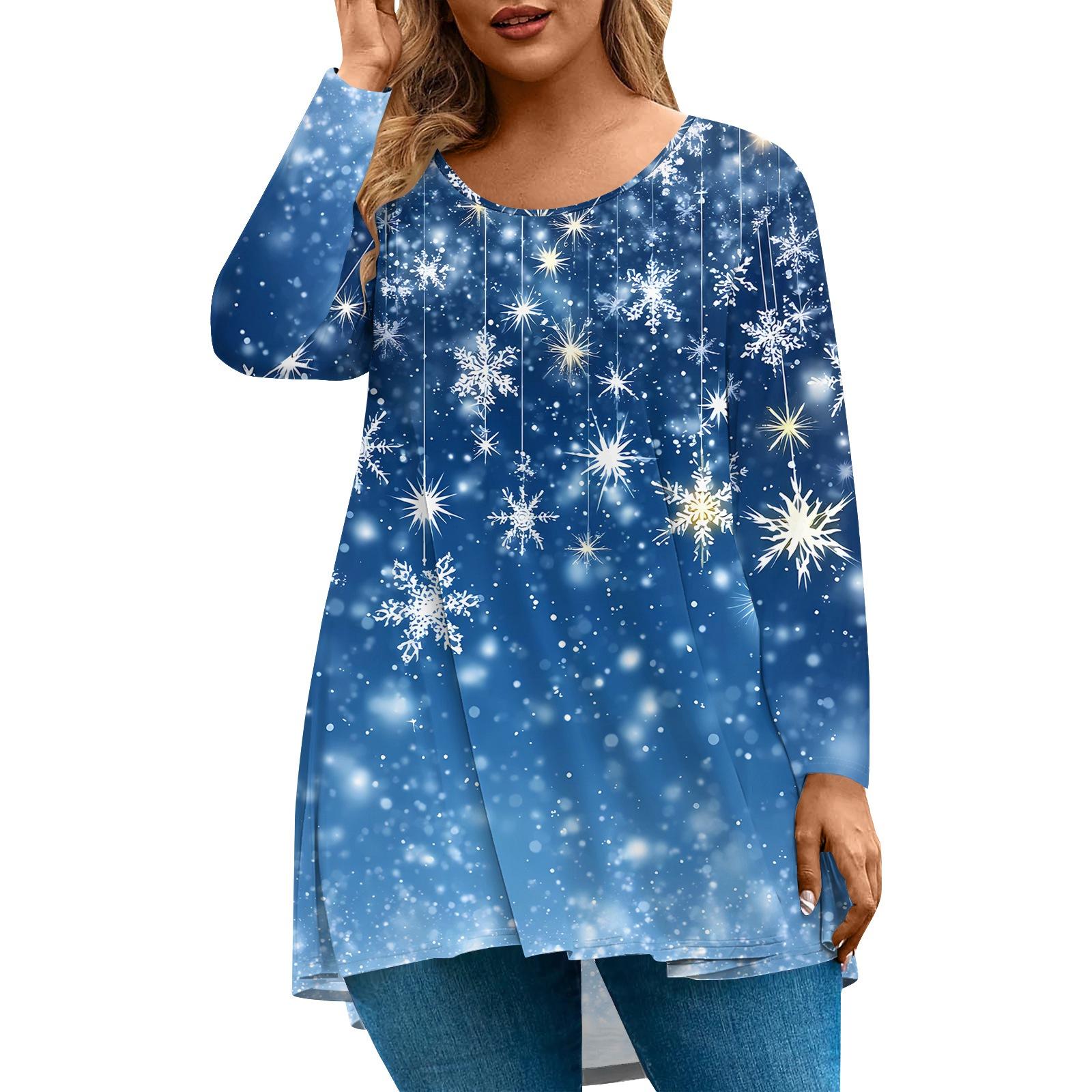 

Женская мода большого размера с круглым вырезом и длинным рукавом, повседневный свободный пуловер с рождественским принтом L