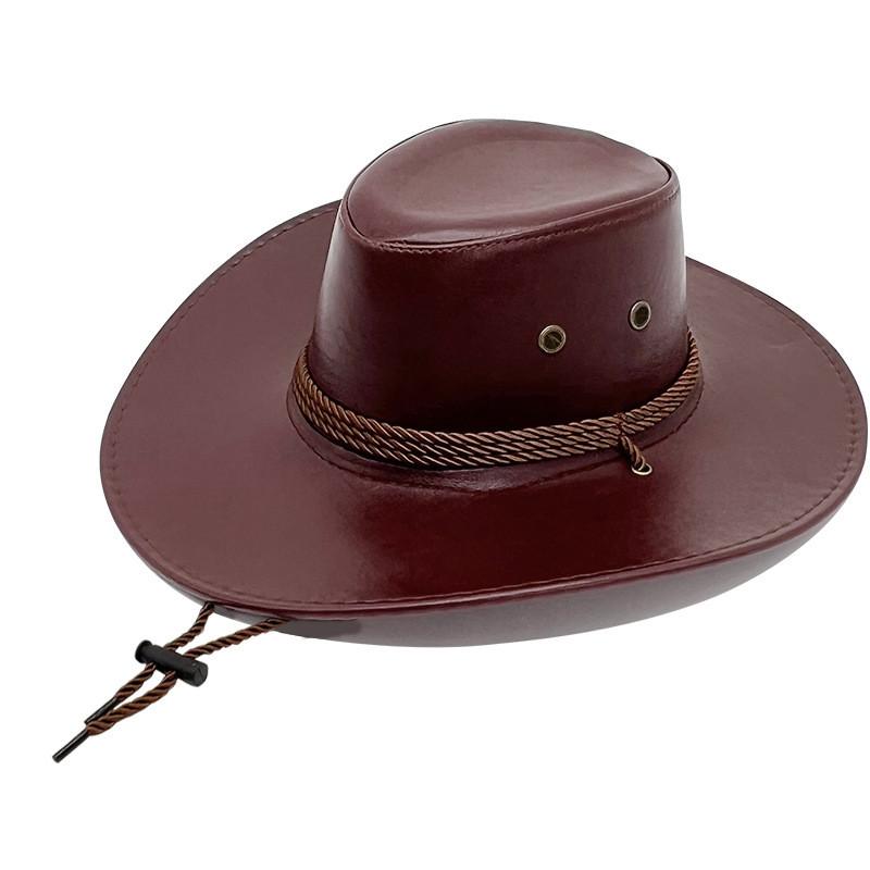 Classic Pu Leather Cowboy Hat With Sunshade Features For Outdoor Adventures For Men