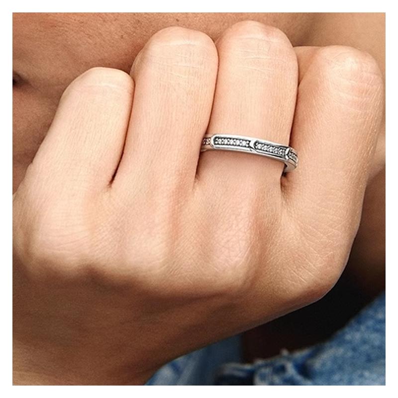 Pandora Inlaid Decoration 925 Silver Synthetic Cubic Zirconia Ring Women's Silver Silver 52 Mirror Jewelry Box