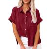 GMXIA Summer Women's Wear Solid-color Linen Shirt Short Sleeved Casual Loose Shirt