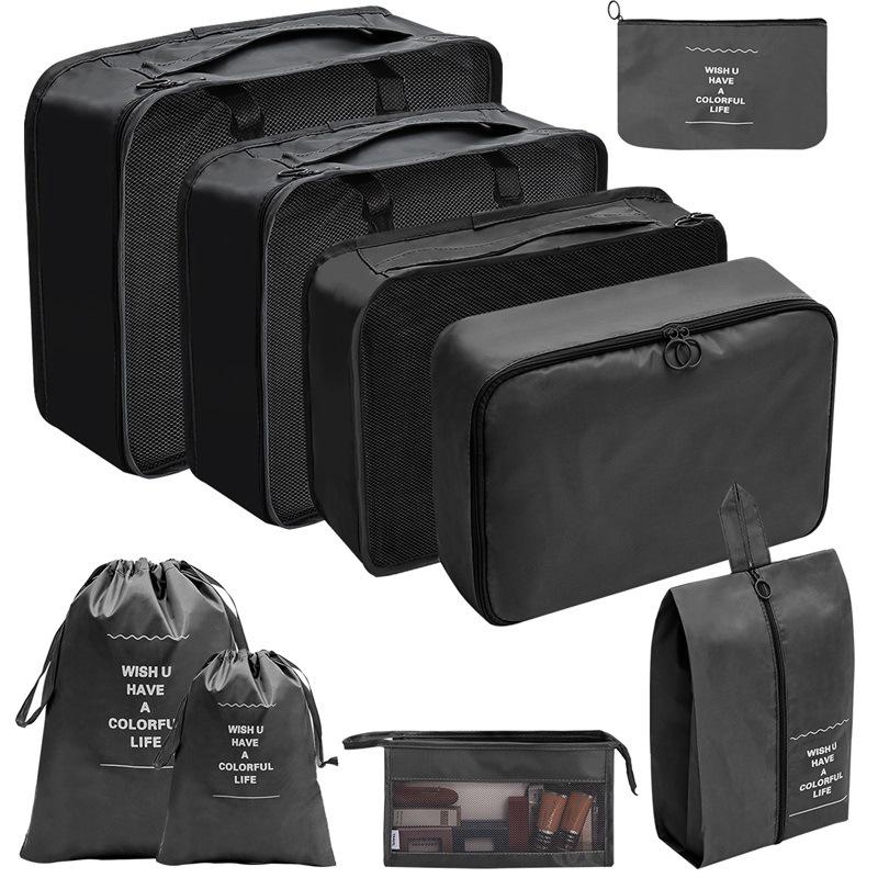 Travel Storage Set: Foldable Toiletry, Makeup, Clothes, Shoes, Digital Accessories, and Drawstring Luggage Bags.