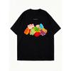 Übergroßes T-Shirt Schwarz Gummibär-Print und Minimaler Text Freizeitkleidung für Alltagsoutfits