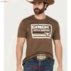 Cinch Camiseta Masculina com Logo da Cattle Company Marrom Grande vintage Lavada gráfica streetwear Macia Elástica Confortável Casual homme