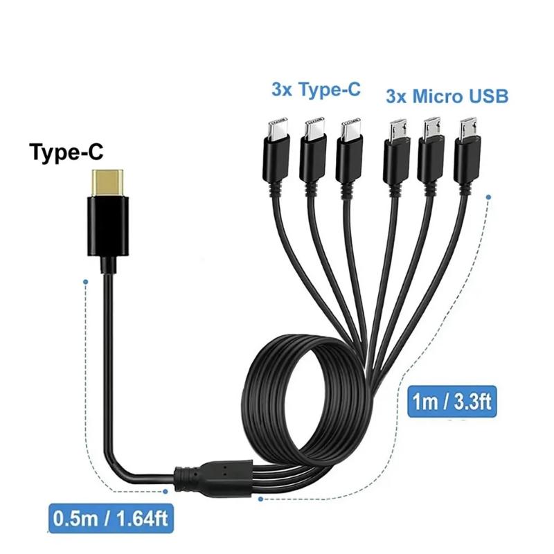 Typ-C auf 3 Micro USB+3 Typ C Ladekabel 1 auf 6 Ladekabel Universelles USB C Kabel Nur zum Laden