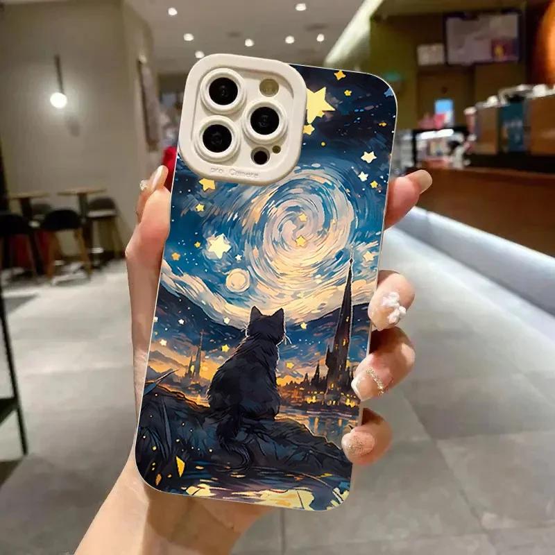 Starry Sky Cat Pattern Phone Case For iPhone 16 15 14 13 12 11 Pro Max XS X Plus SE 2022 2020 Shockproof Soft Silicone Cover