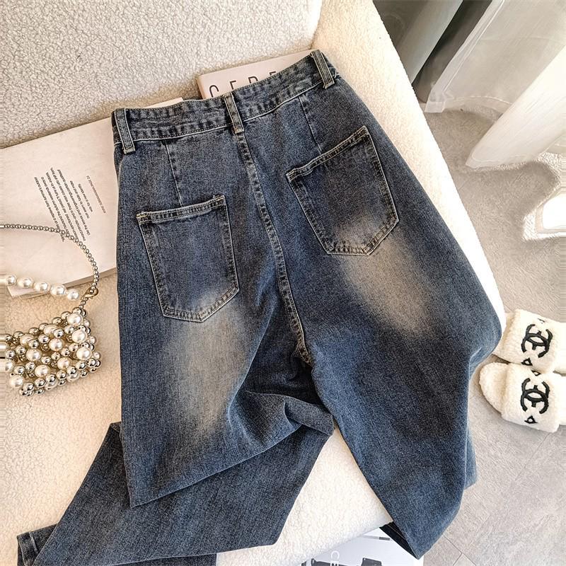 2025 Trendy Women's High-Waist Loose-Fit Korean Jeans - Wide Leg, Straight, Floor-Length.