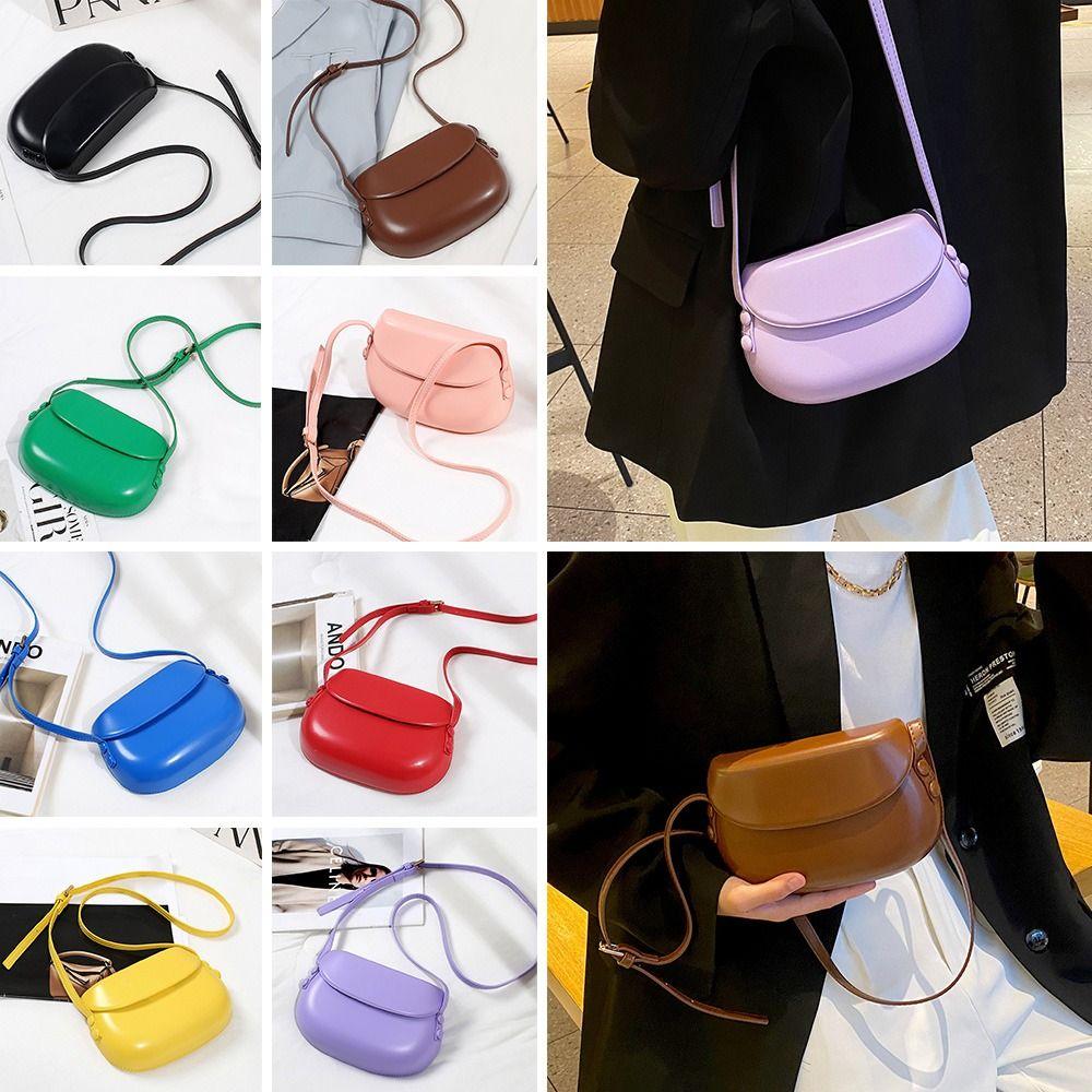Candy Color Casual Satchel Bag Sling Bags Saddle Shoulder Bag Simple Women Crossbody Bag