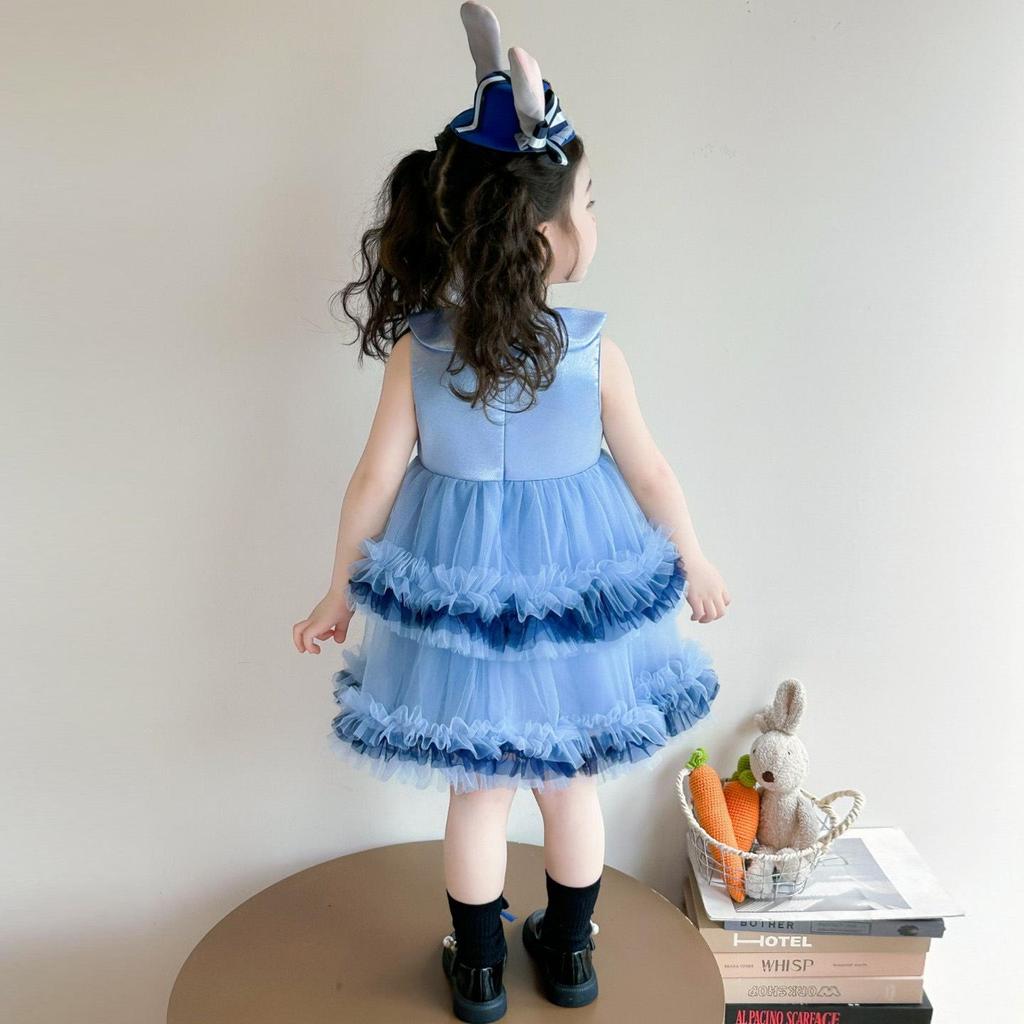Girls' Judy Rabbit Police Officer Lolita Princess Dress - Summer Sequin Cake Skirt Performance Costume