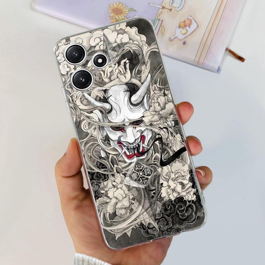 Cute Flower Cat Painted Case For Xiaomi Redmi 12 5G 2023 Soft Silicone TPU Back Cover For Redmi12 5G Global Phone Bumper