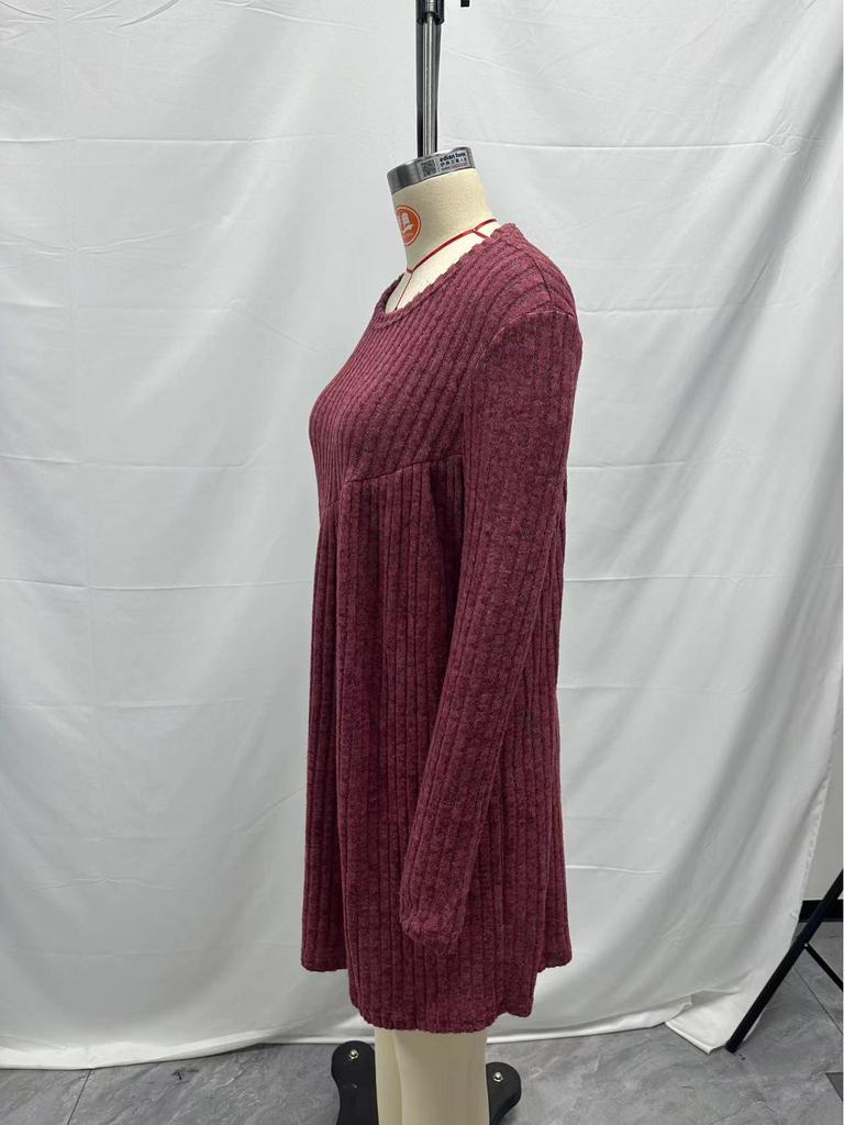 Bohemian Irregular Brushed Ribbed Solid Color Dress - Women's Autumn/Winter 2025 Collection