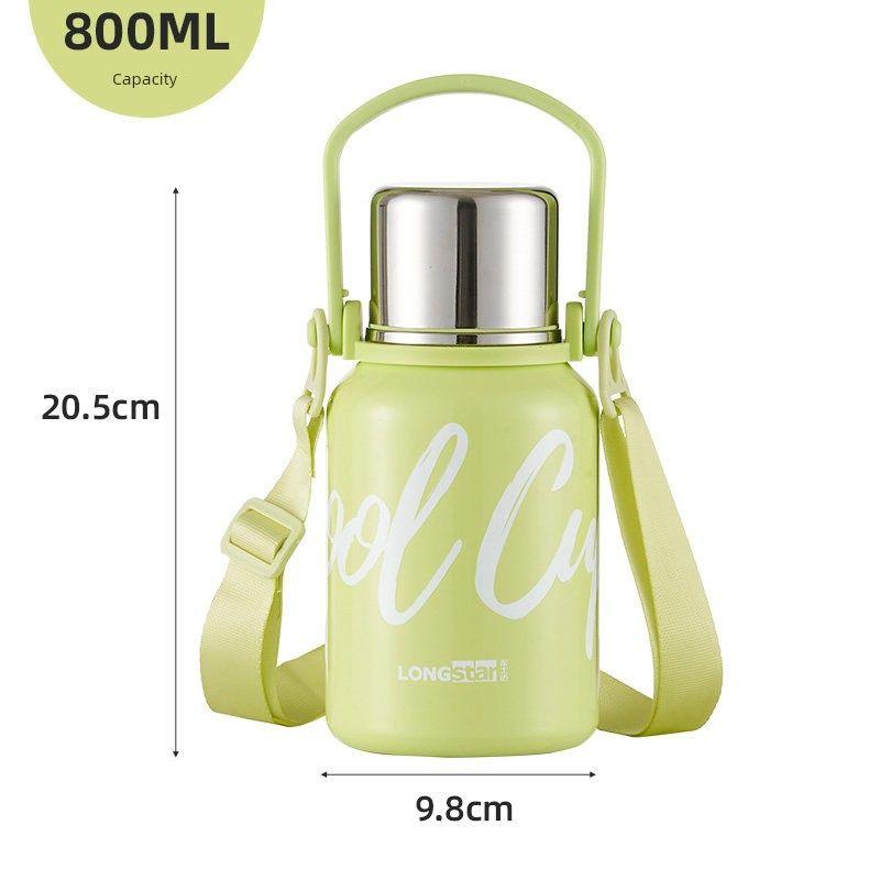 Large-Capacity Thermos Cup for Boys, Stainless Steel Tea Cup for Girls and Children, Outdoor Student Sports Water Bottle with Strap