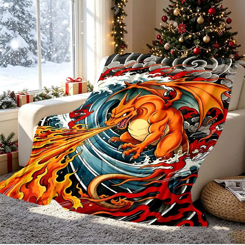 Charizard VS Blastoise Pattern Blanket for Home Decoration, Bed, Sofa, Car Travel, Camping, Suitable for All Seasons, Birthday Christmas Gift