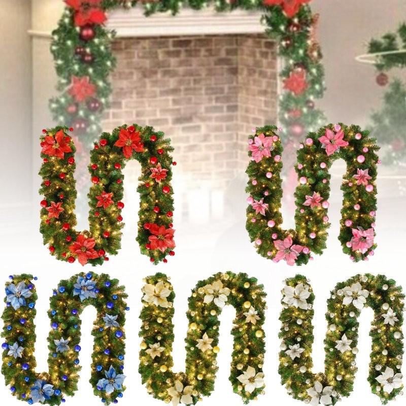 Festive 2.7 Meter Christmas Wreath Decoration With Led Lights In Gold And Red For Holiday Cheer