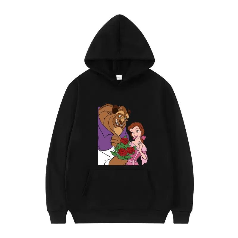 Disney Kráska a zvíře Princezna Vzor Dámské Volné Černé Podzimní Topy Oblečení Svetry Dámské Levné Y2k Mikiny Pánské Sportovní