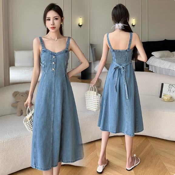Damen Jeans-Trägerkleid im Hepburn-Stil in Übergröße