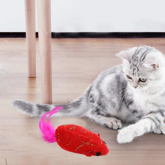 Cat Toy Built-in Catnip Plush Mouse Interactive Toy Cat Teaser Pet Feather Toy New Year Gift