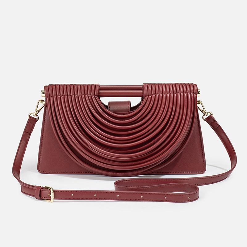 

Cross-Border New European and American Style Unique Noodle Weave Bag Niche High-End Fashion Single Shoulder Crossbody Handbag Trapezoid Bag for Women вина червоного кольору