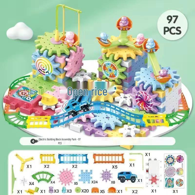 Children's Electric Rotating Gear Building Set - Large Particle Educational Toy