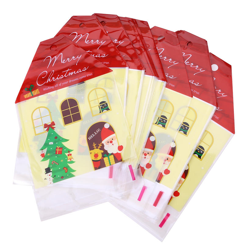 50Pcs Cute Christmas Cellophane Treat Bags Small Clear Gift Candy Cookie Goodies Bag for Holiday Party Favors