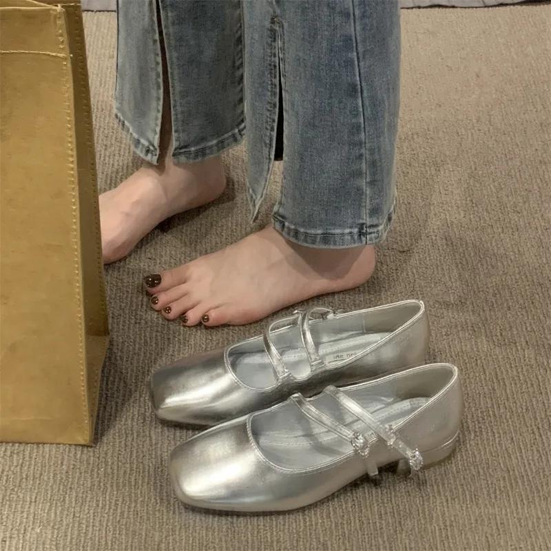 

Fashion 2025 Fashion Women s Mary Jane High Heels Square Toe Shallow Low Heel Buckle Strap Pumps Classics Retro Dress & Daily Shoes 35 серебряный