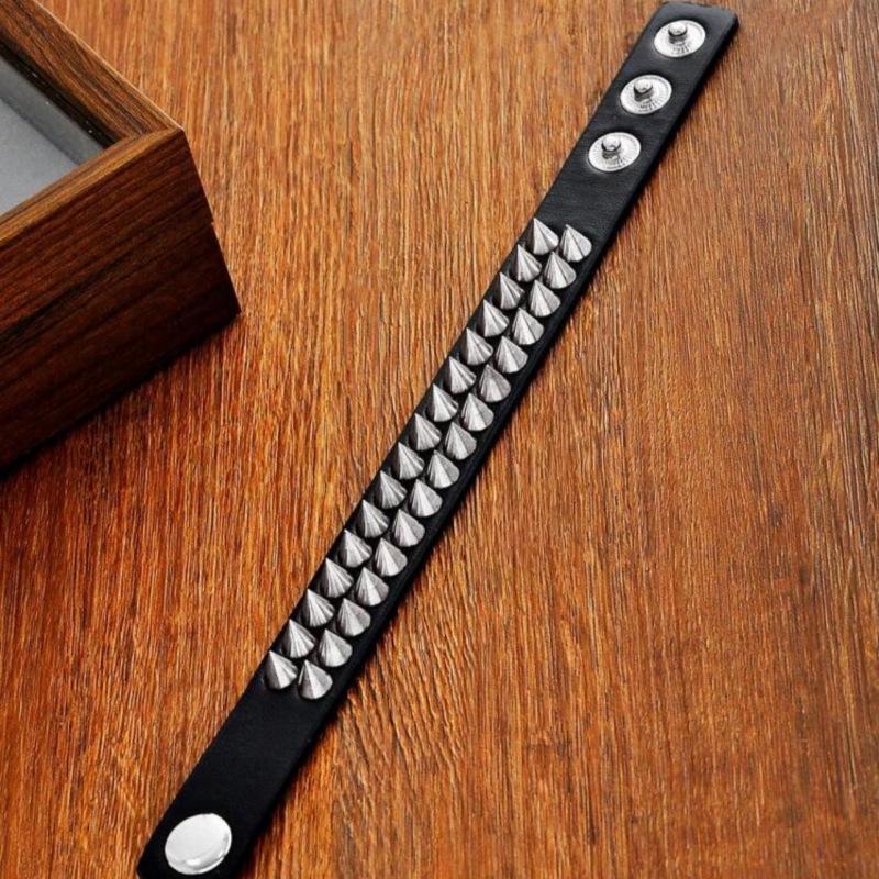 Męska Punk Rockowa Wielowarstwowa Skórzana PU Bransoletka na Nadgarstek z Kolcami i Nitami