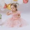 One-Shoulder Fluffy Baby Christening Dress with Beaded Flower and Bow
