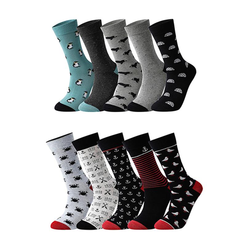 10 Pairs Men's Socks Cotton Business New Fashion Funny Sock With Print Animals Cartoon Middle Sock Male Casual Dresses Clothing
