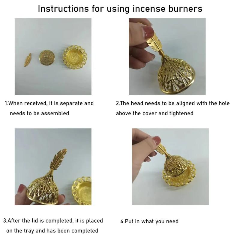 2025 Mini Crown Retro Copper Hollow Out Incense Stick Burner Holder Golden Arab Burner Catcher Home Decoration Sandalwood Censer