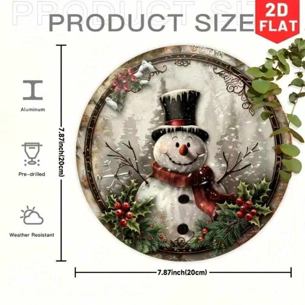 Vintage Snowman Round Metal Sign Christmas Wall Art Home Decor