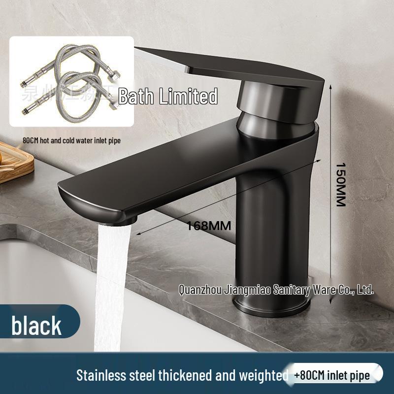 Thickened Stainless Steel Basin Faucet for Home Use - Hot & Cold Water Compatible