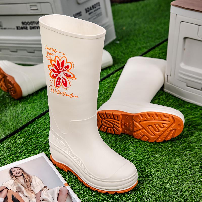 New non-slip water shoes fashionable women's tall rain shoes comfortable medium tube velvet rain boots outdoor adult rubber shoes fashionable