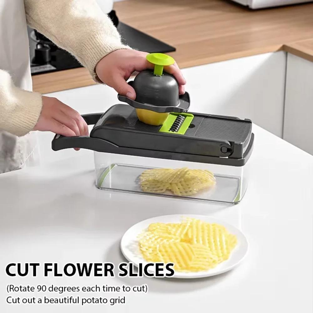 16 in 1 Handheld Slicers Dicers Graters Multifunctional Vegetable Chopper Kitchen Food Tool with Container Safety Guard 2