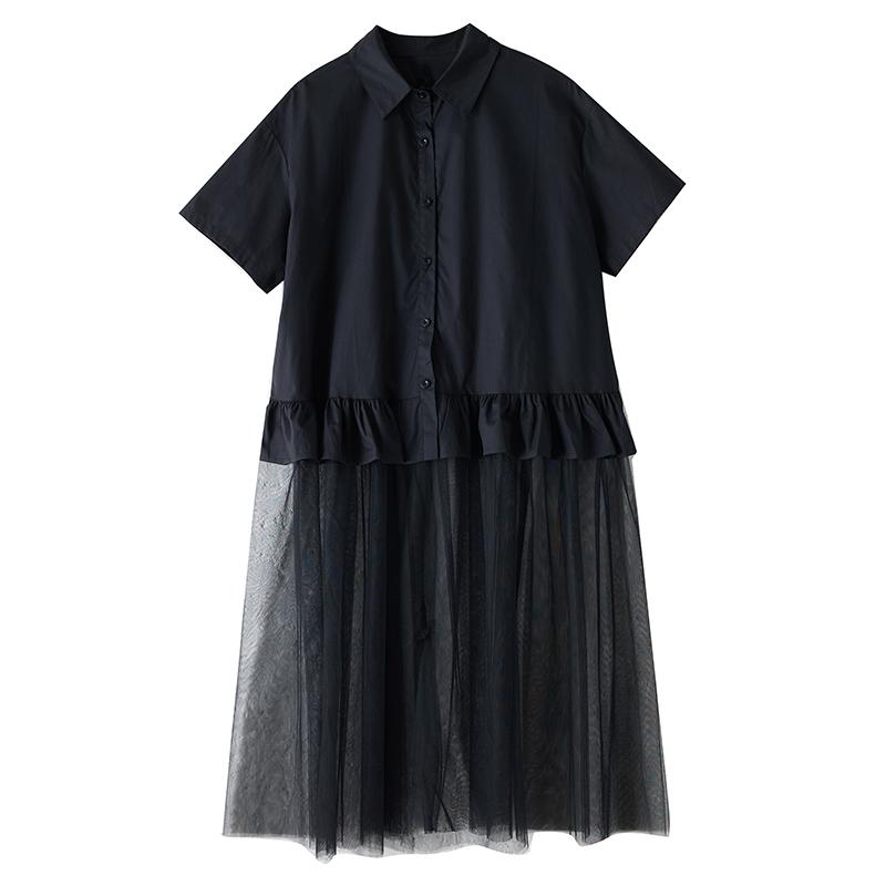 short sleeve Plus size cotton mesh vintage patchwork new in dresses for women casual loose long summer Shirt dress