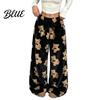 Bear Print Pajamas Women Plush Sleeping Pants Wide Leg Pajama Bottoms Pants Thickened Warm Lounge for Autumn Winter Home Wear Bottoms