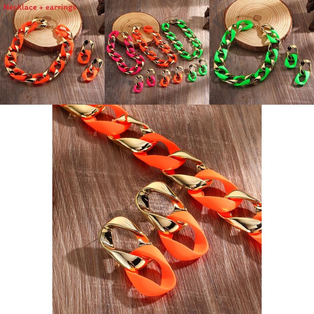 Fashion Fluorescent Jewelry Set With Necklace And Earrings For Women