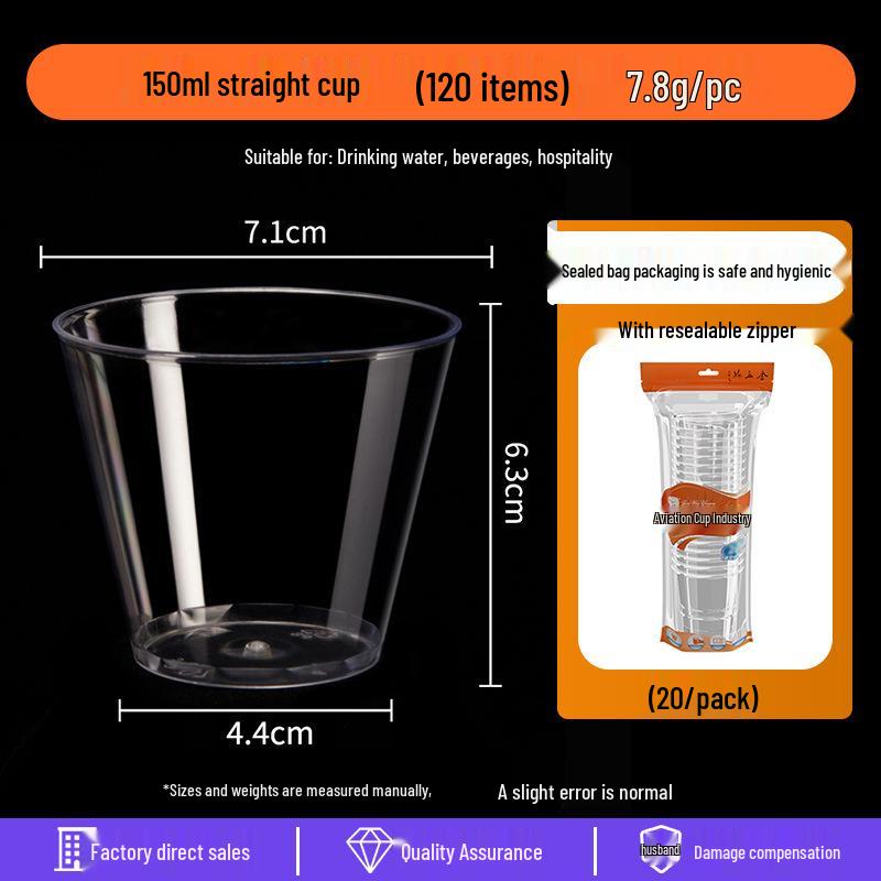 Disposable Transparent Food-Grade Plastic Cups, Thickened for Household & Reception Use