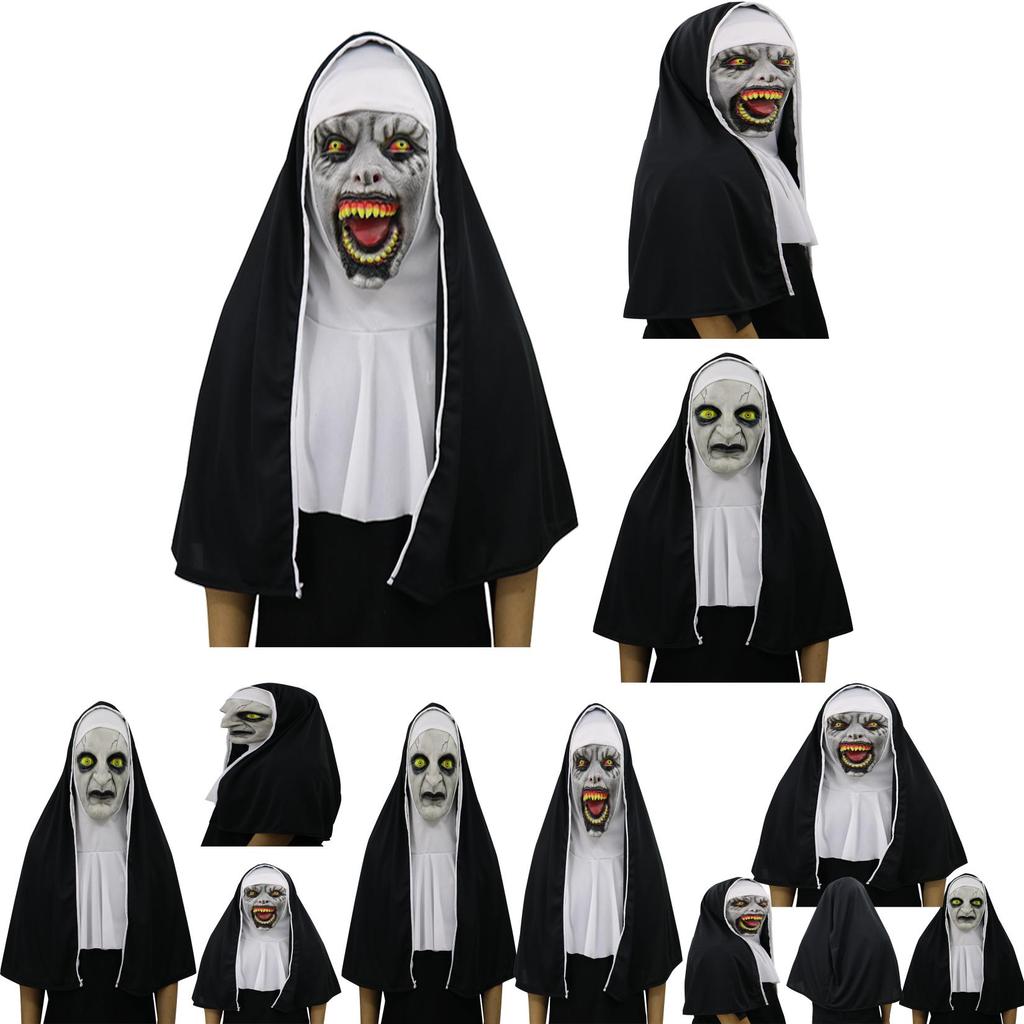 Terrifying The Nun Horror Mask Valak Scary Full Face Design With Headscarf