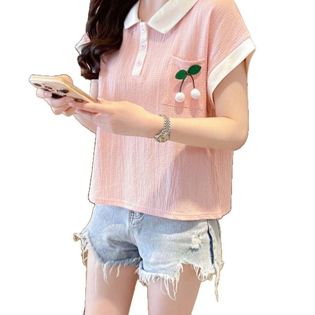 Large size fat mm texture pocket polo collar short-sleeved t-shirt women's summer new loose and thin meat cover top trendy
