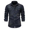 Men's European Casual Denim Long Sleeve Shirt, Solid Color, 2024 Edition