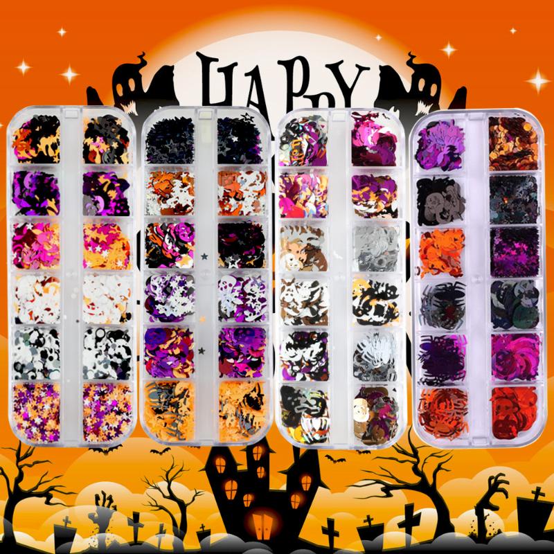 1 Box Halloween Ghost Pumpkin Shape Holographic Festival Glitter Sequins For Diy Making Art Craft Nail Decoration Accessories