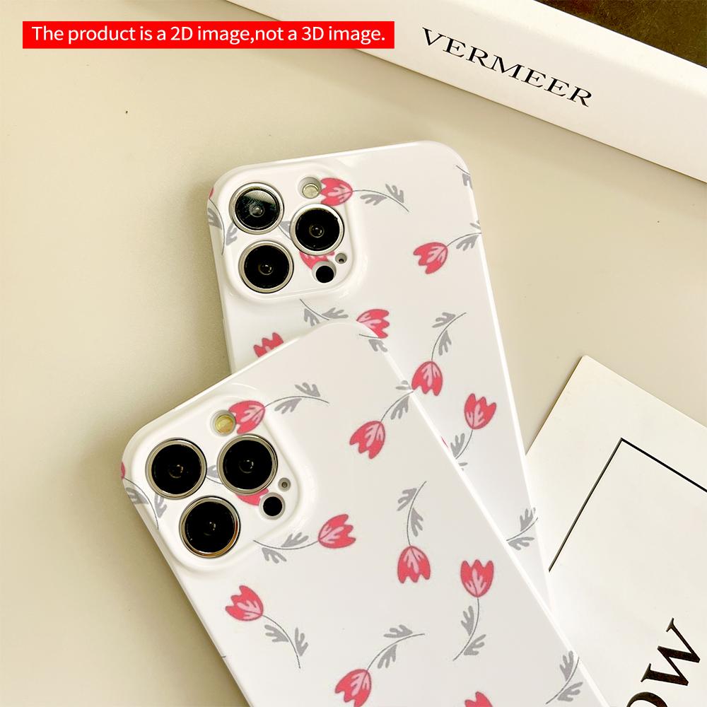 Red Tulip Floral Pattern Phone Case All Inclusive Film Hard Phone Case, Compatible with iPhone 18 Pro Max 17 16 15 14 13 12 11
