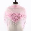 Korean Women Winter Long Neck Protection Plush Warm ShawlSolid Sequin Fragmented Flower Embroidery Lace Tassel Triangle Scarf