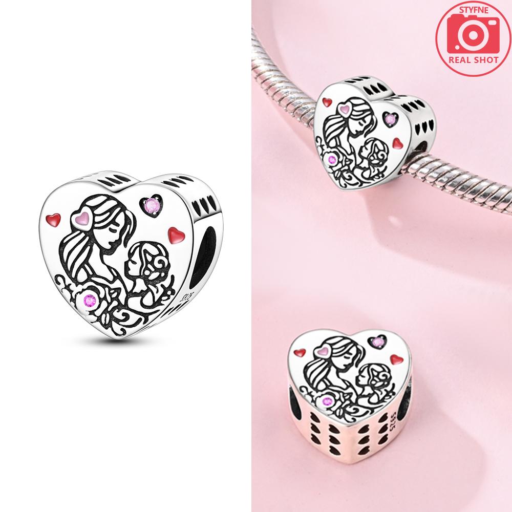 Copper Bead Mom Love Happy Family Dangle Mother'S Gift Charm Fit Original Bangle Bracelet Necklace Diy Jewelry