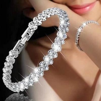 Elegantní evropský & americký římský zirkonový křišťálový náramek s prstenem - Luxusní módní šperk s vsazenými diamanty pro ženy