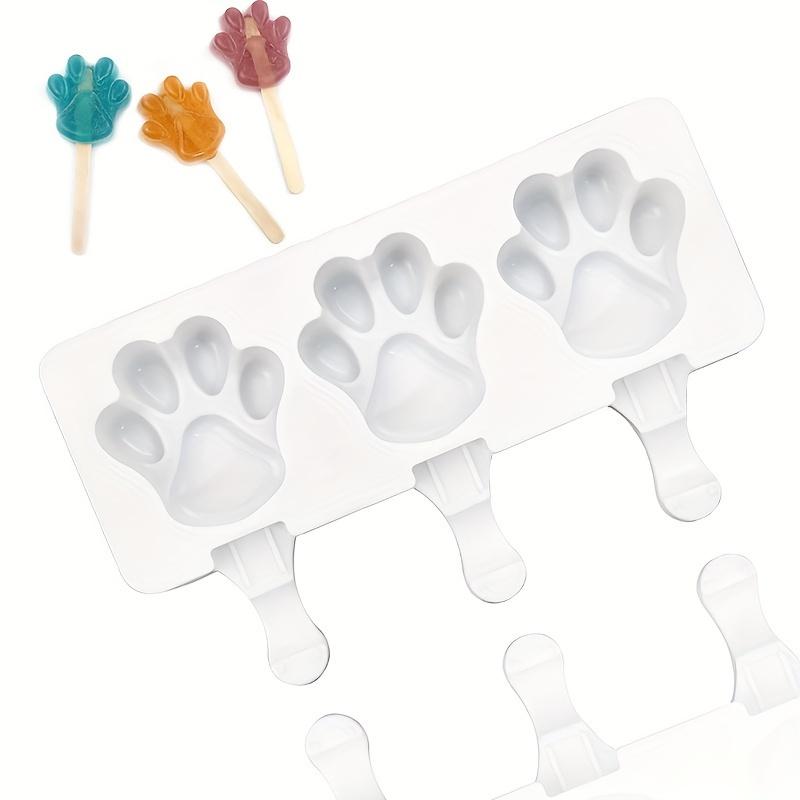 Food-Grade Silicone Cat Paw Mousse & Ice Cream Mold - 3 Cavities, Cartoon Shape With 20 Wooden Sticks Included