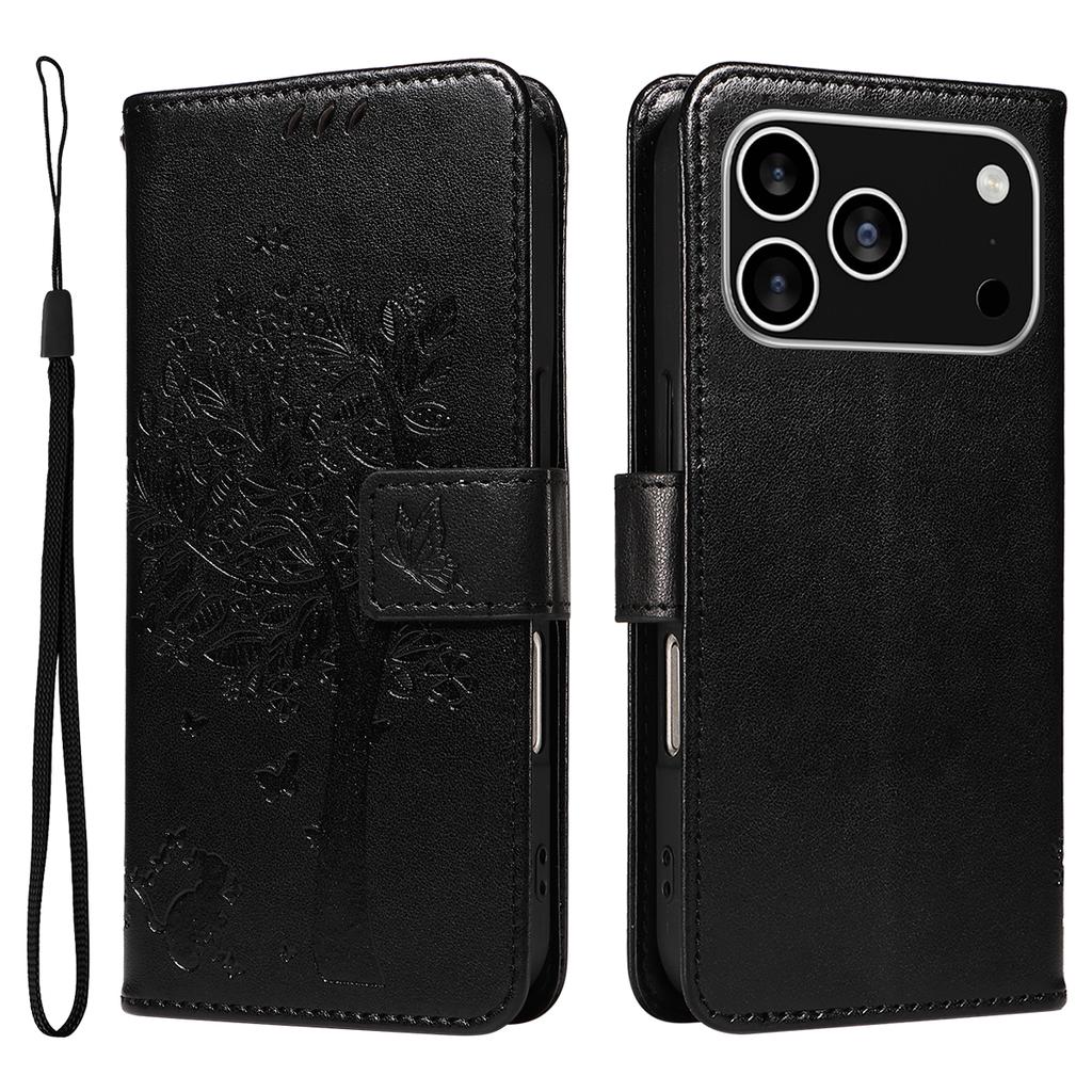 For iPhone 17 Pro Phone Case with Stand Cat Tree Pattern Leather Wallet Mobile Cover