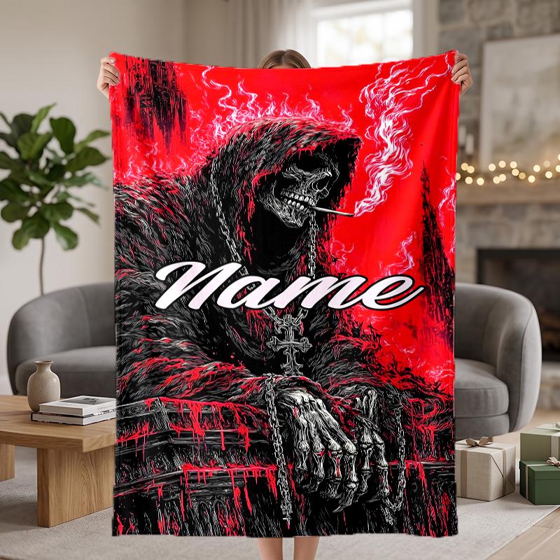 Dark Gothic Custom Flannel Blankets Soft Warm Cozy Throws for Home Decor Holiday Gifts