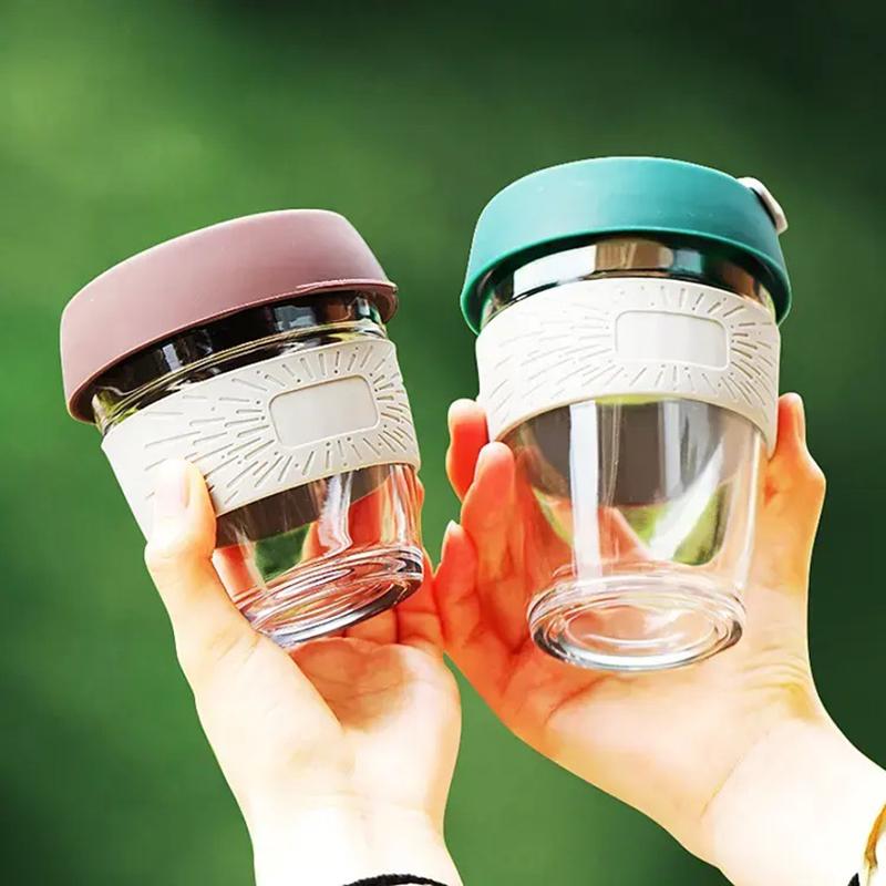 Kubki szklane 350ml z pokrywkami Ins Silikonowe kubki do kawy do ręki zapobiegające oparzeniom Kubki do mleka Antypoślizgowe szklane kubki na wynos Przenośne prezenty