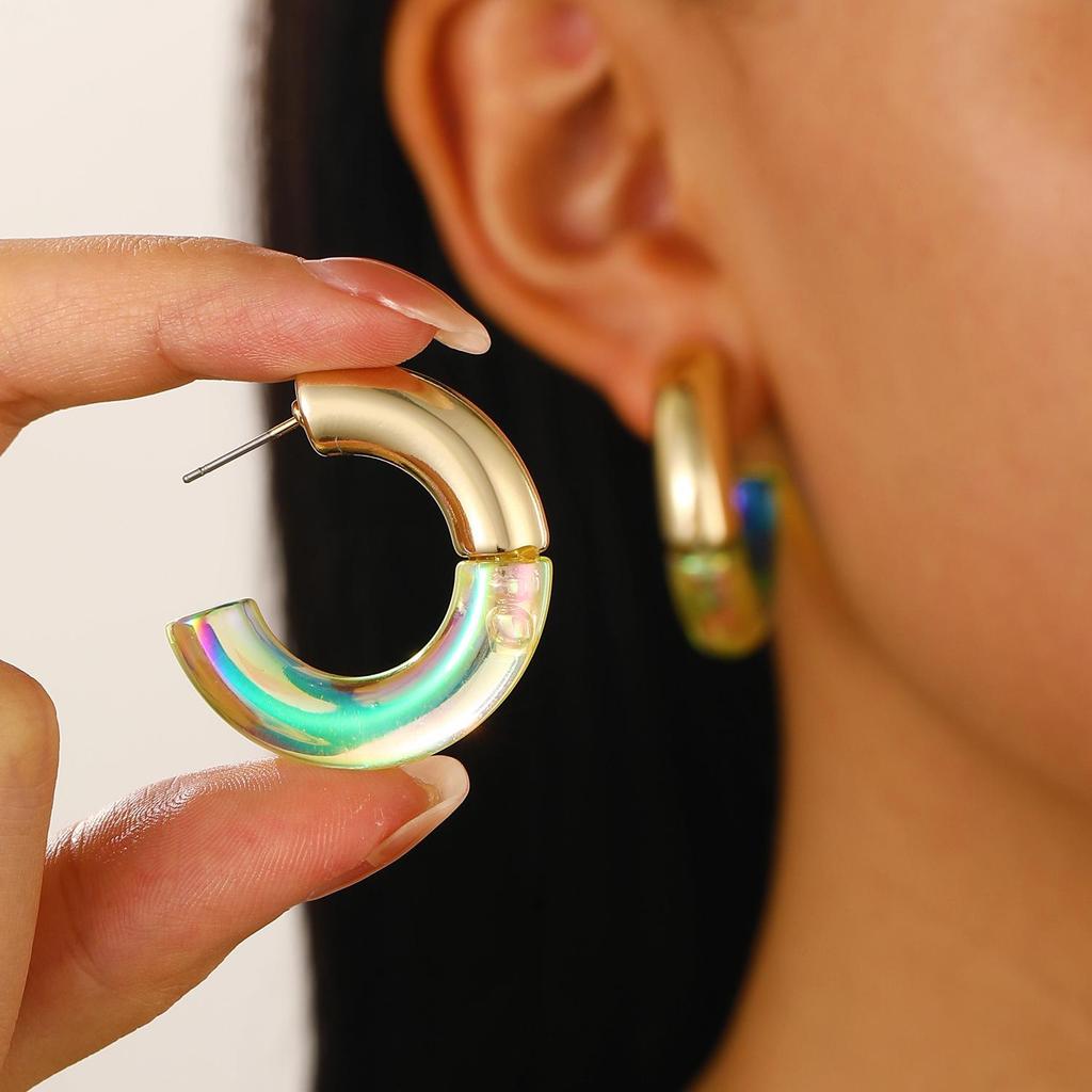Colorful Geometric C-Shaped Earrings: Fashionable European and American Design for Women